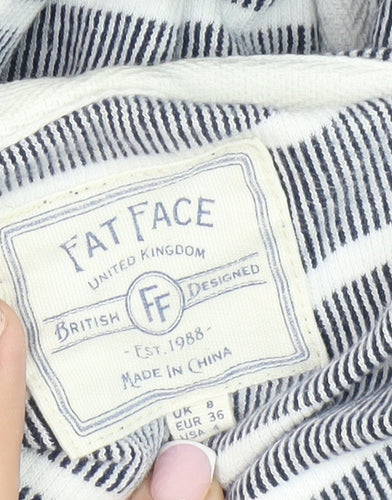 Fat Face Women's Blue Striped Hooded Jacket Size 8 Casual