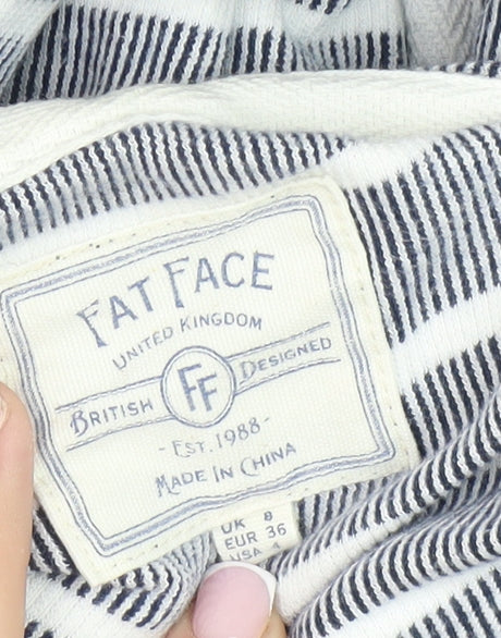 Fat Face Women's Blue Striped Hooded Jacket Size 8 Casual