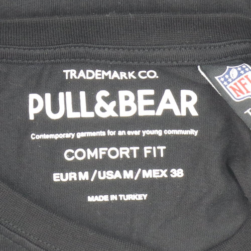 Pull & Bear Men's Black NFL Logo T-Shirt, Size M