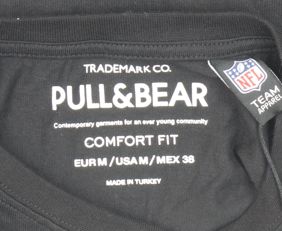 Pull & Bear Men's Black NFL Logo T-Shirt, Size M