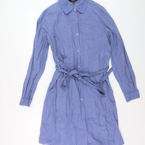 Lipsy Women's Blue Cotton Linen Shirt Dress - UK 12
