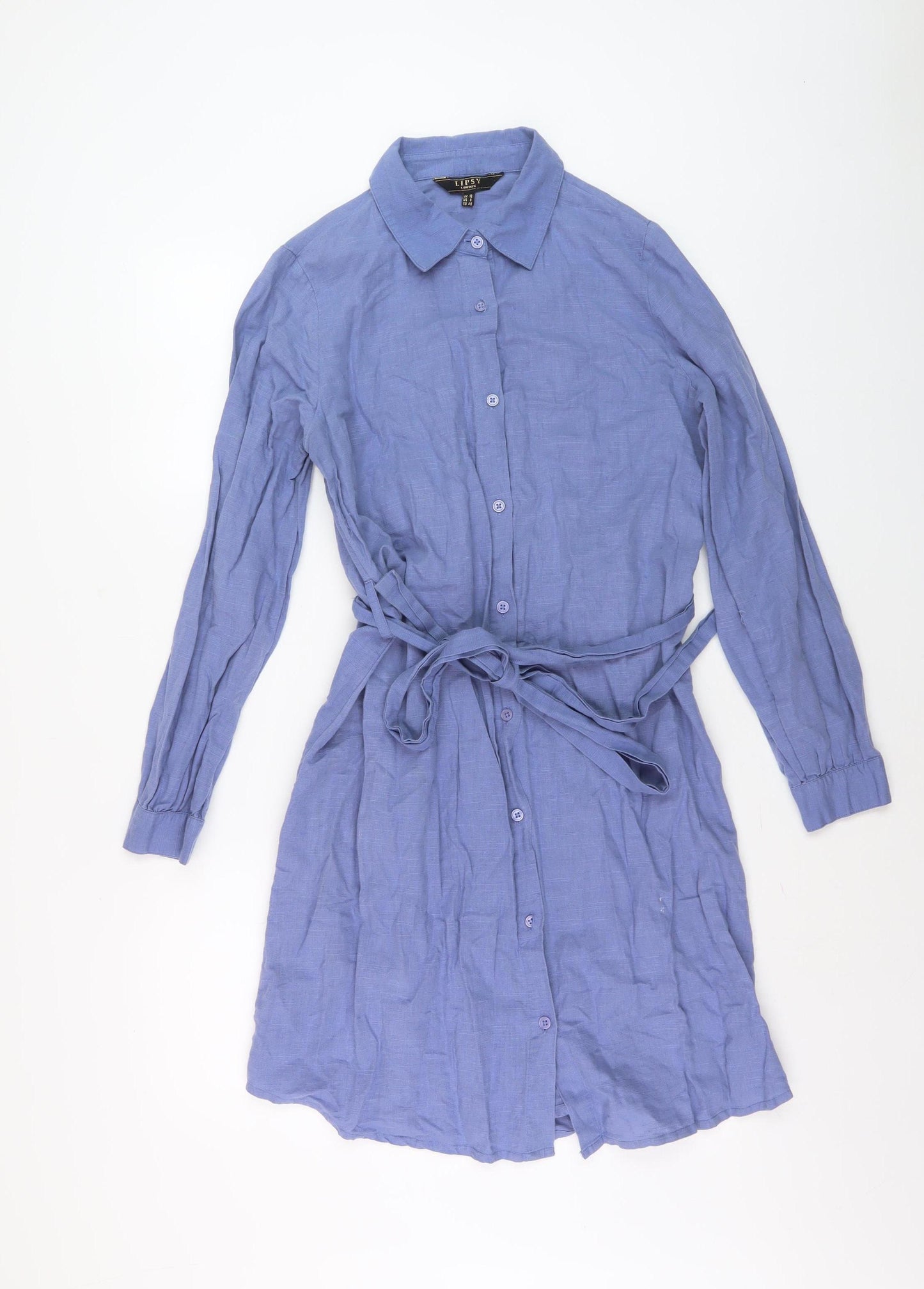 Lipsy Women's Blue Cotton Linen Shirt Dress - UK 12