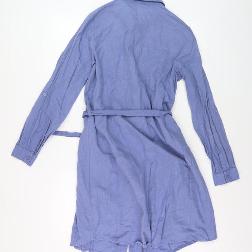 Lipsy Women's Blue Cotton Linen Shirt Dress - UK 12