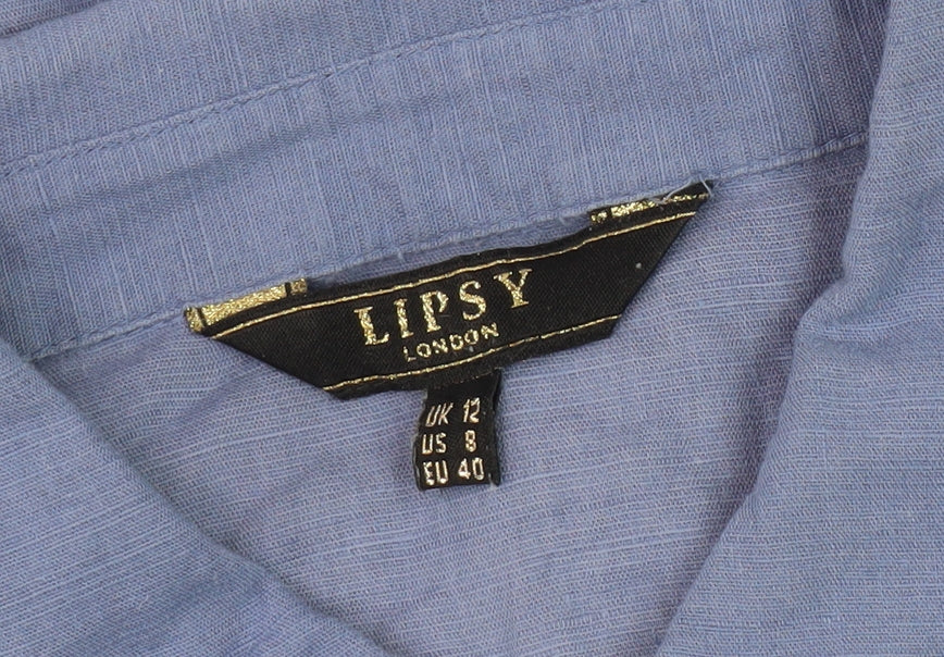 Lipsy Women's Blue Cotton Linen Shirt Dress - UK 12