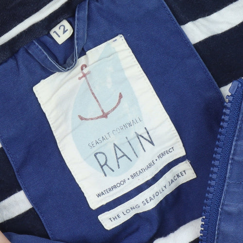 Seasalt Cornwall Blue Long Rain Coat Size 12