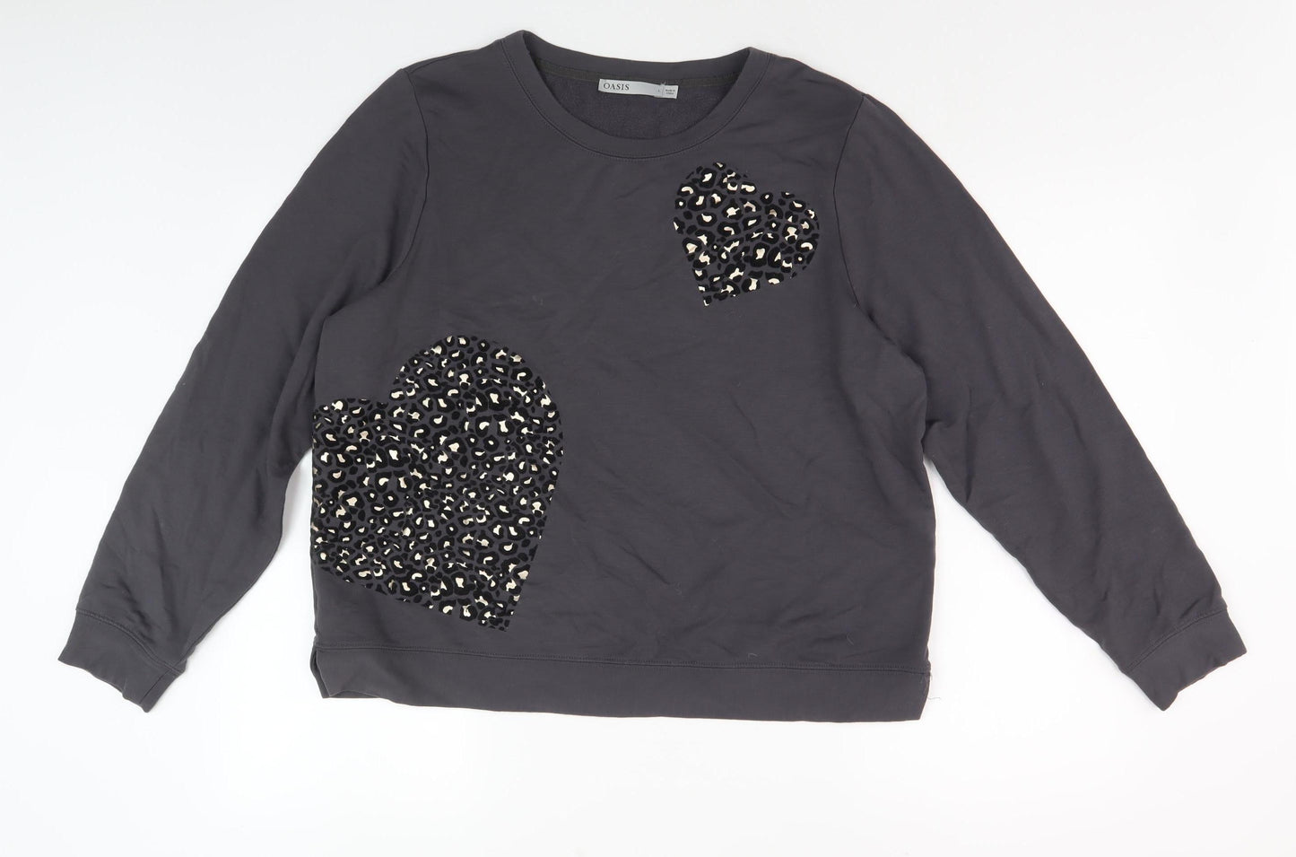 Oasis Women's Grey Pullover Sweatshirt L Embroidered