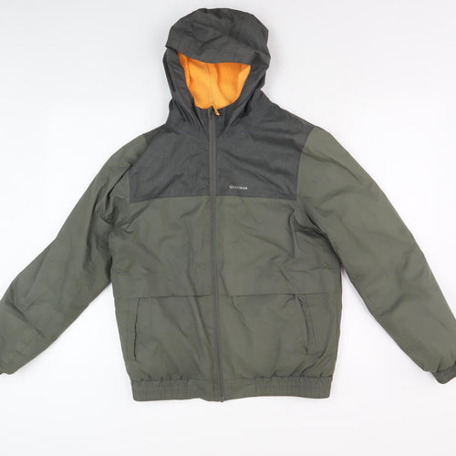 Decathlon Boys Green Puffer Jacket 12-13 Hooded Mid-Length