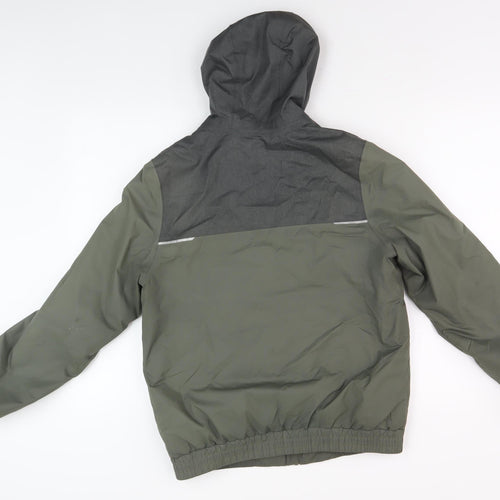 Decathlon Boys Green Puffer Jacket 12-13 Hooded Mid-Length