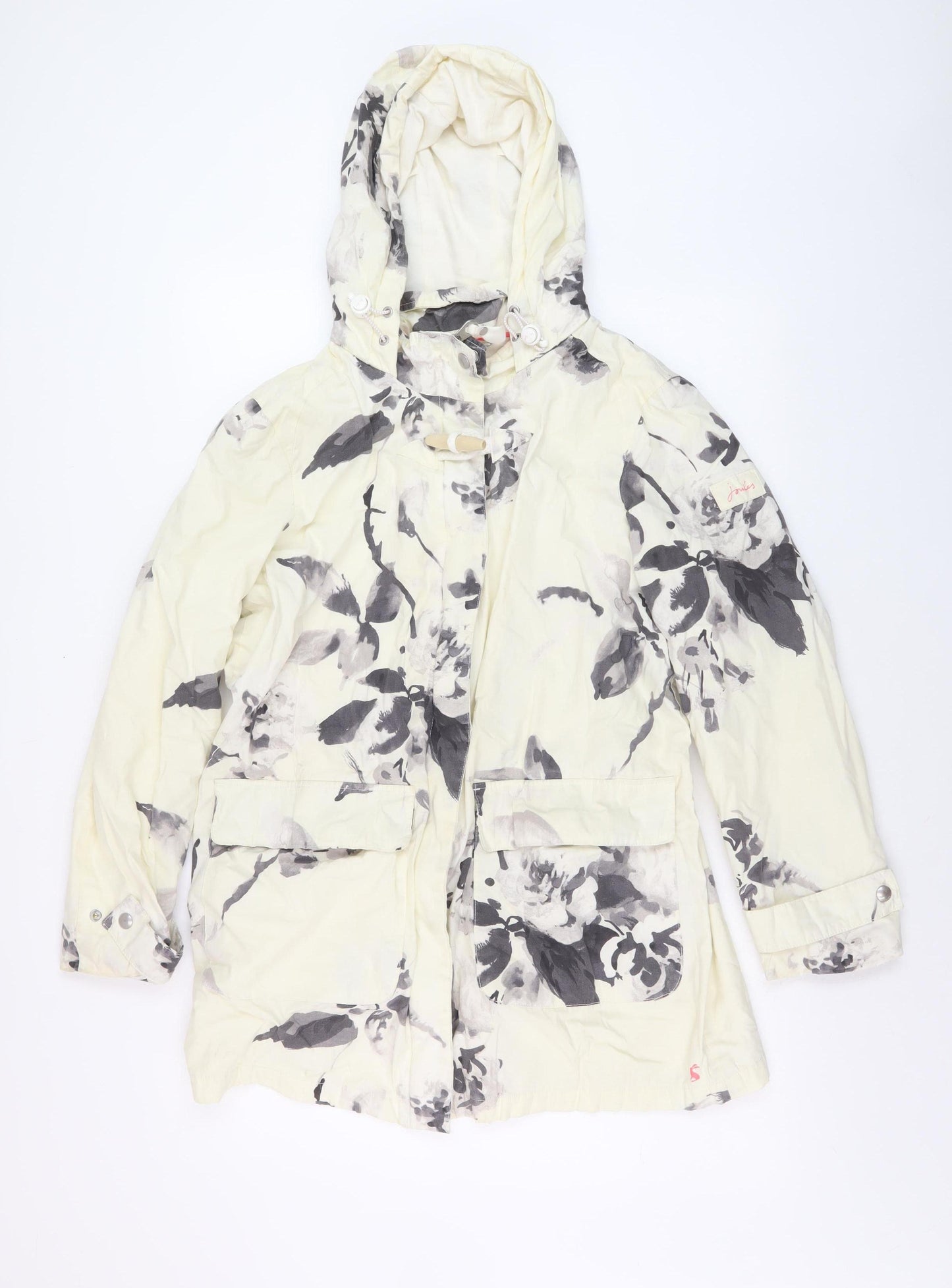 Joules Women's Ivory Floral Rain Coat Size 12