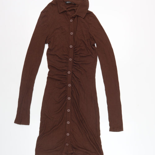 Stradivarius Women Brown Collared Button Dress M