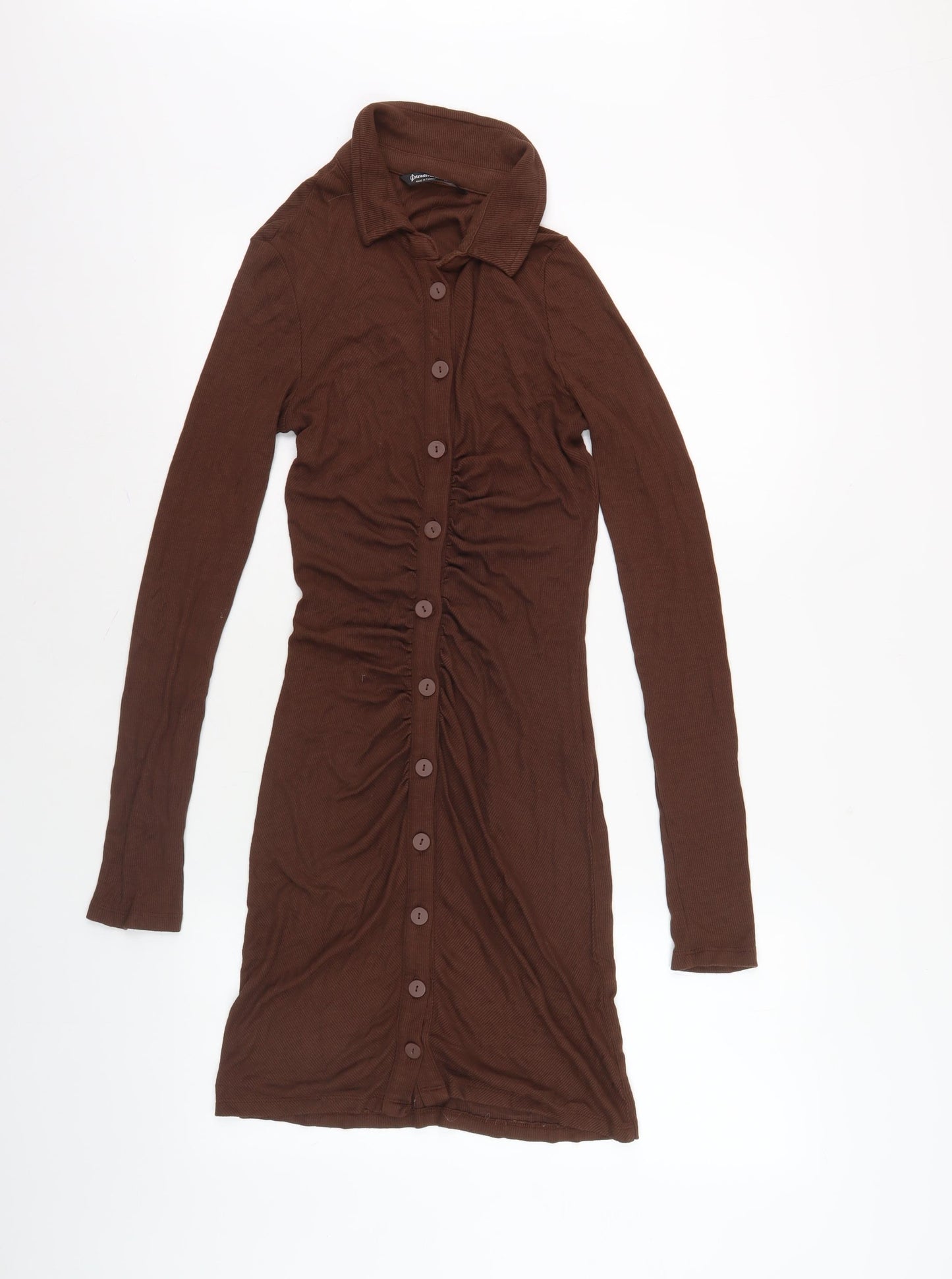 Stradivarius Women Brown Collared Button Dress M