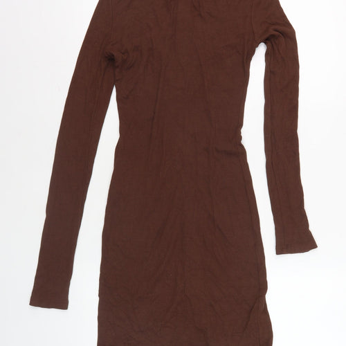 Stradivarius Women Brown Collared Button Dress M