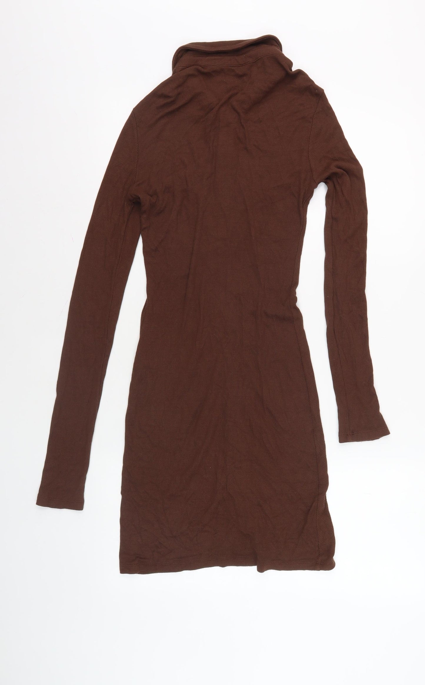 Stradivarius Women Brown Collared Button Dress M