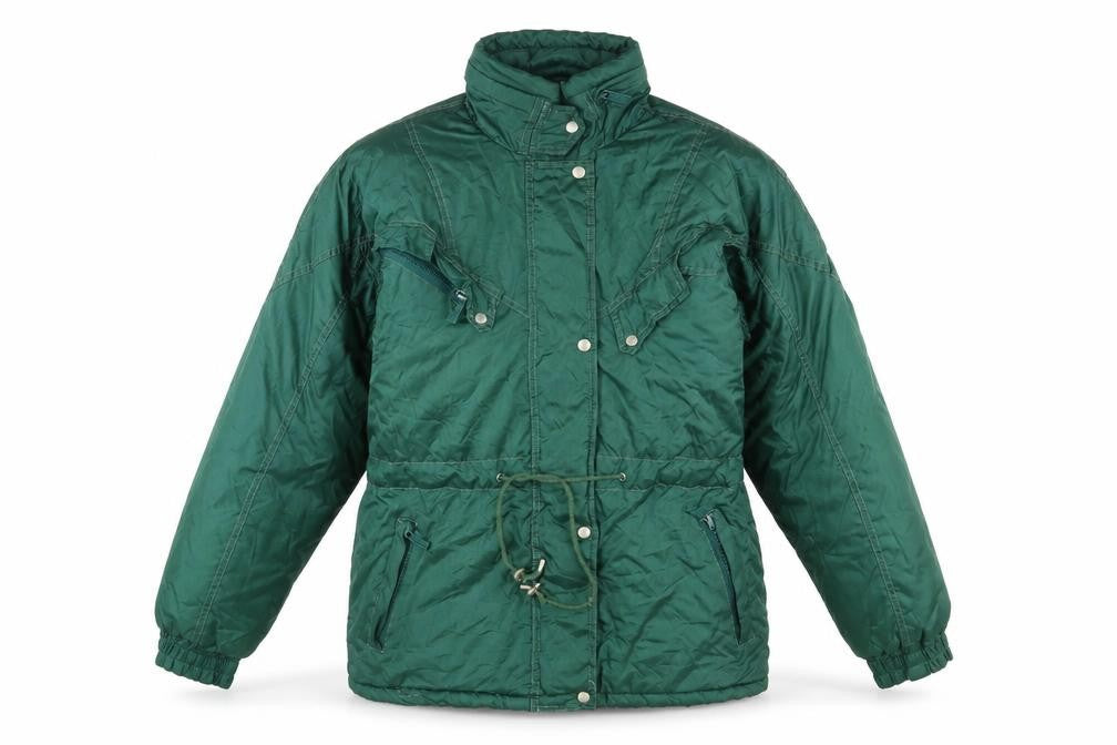 Front view of SKI STREET men’s green puffer jacket, size S