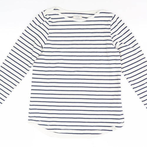 Fat Face Women's White Striped T-Shirt, Size 10, Breathable