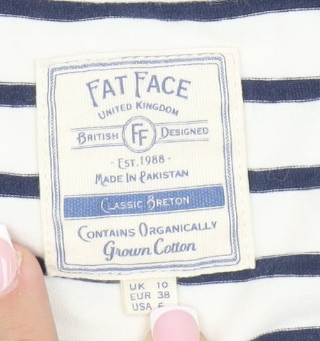 Fat Face Women's White Striped T-Shirt, Size 10, Breathable