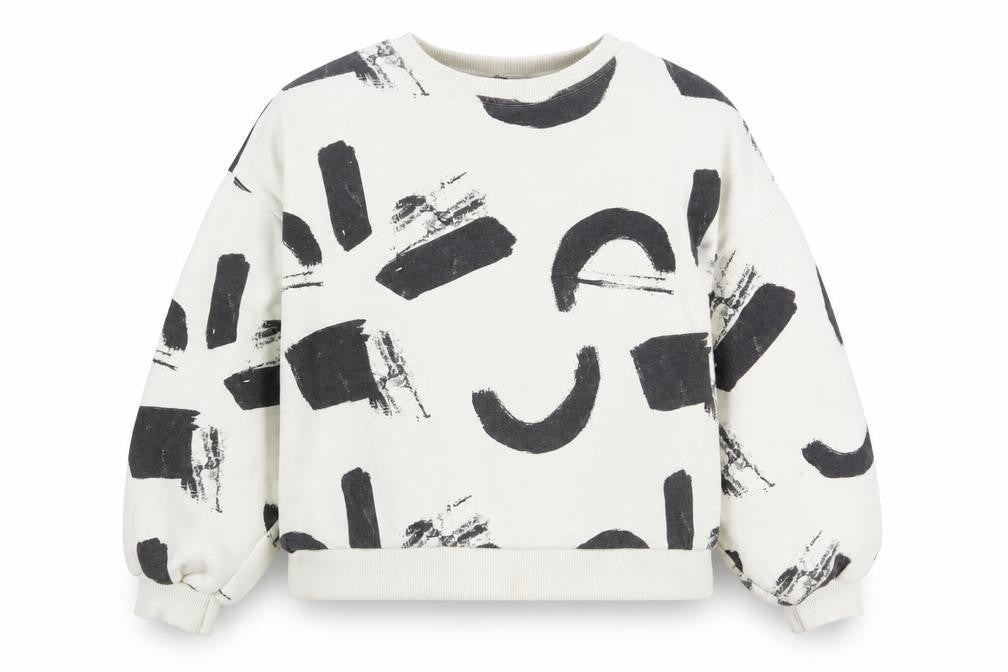 Front view of Zara boys’ graphic print sweatshirt, size 11-12, black/white