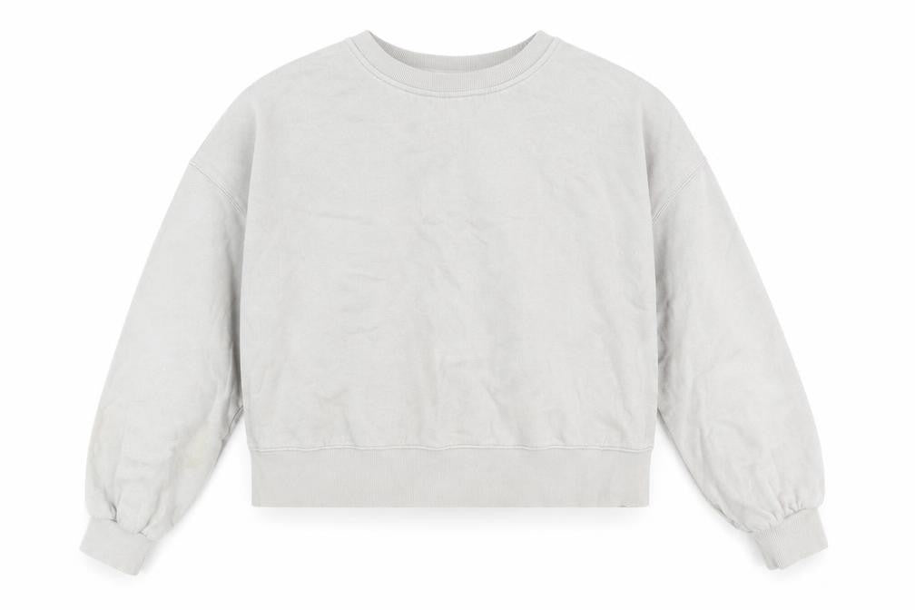 Front view of Hush unisex grey organic cotton pullover sweatshirt m