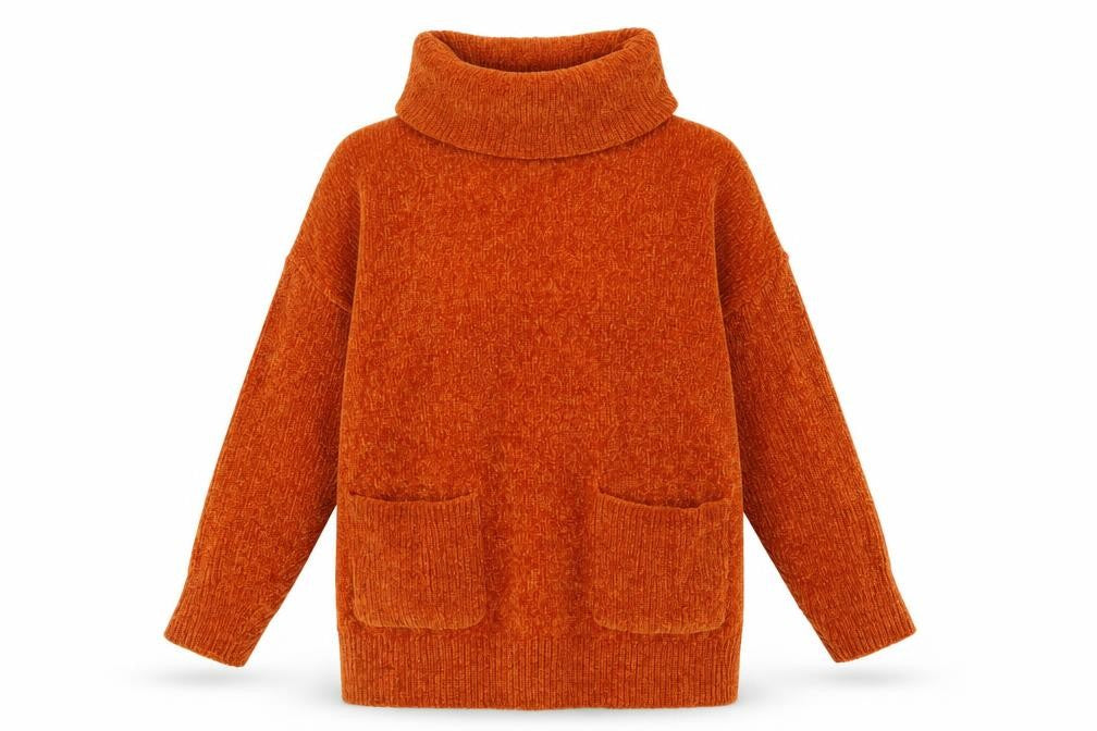 Front view of Klass Women's Orange Roll Neck jumper, M