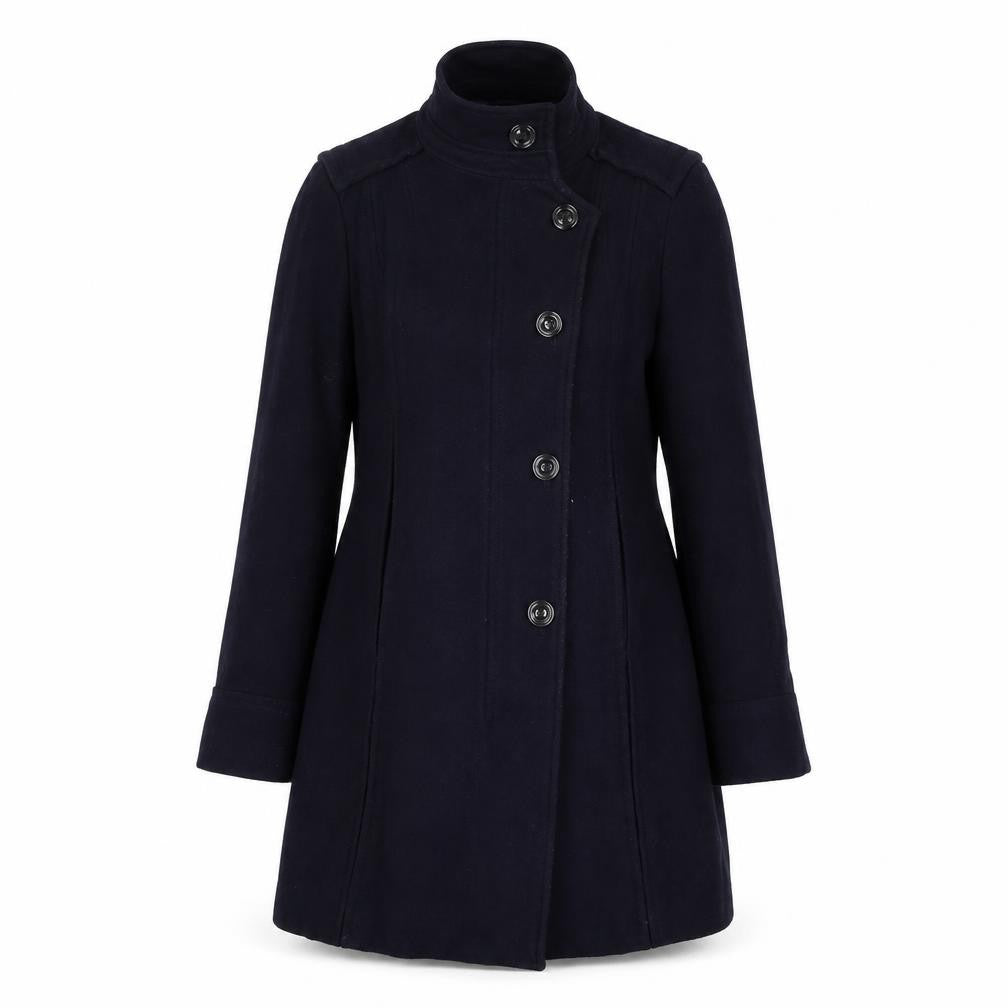 Front view of Zara Women's Black Wool Blend Overcoat, size 12