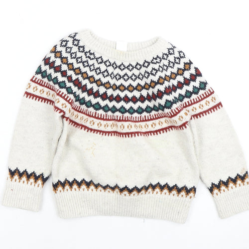 Gap Girls Ivory Fair Isle Pullover Jumper 2 Years