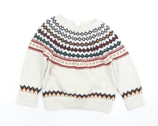 Gap Girls Ivory Fair Isle Pullover Jumper 2 Years