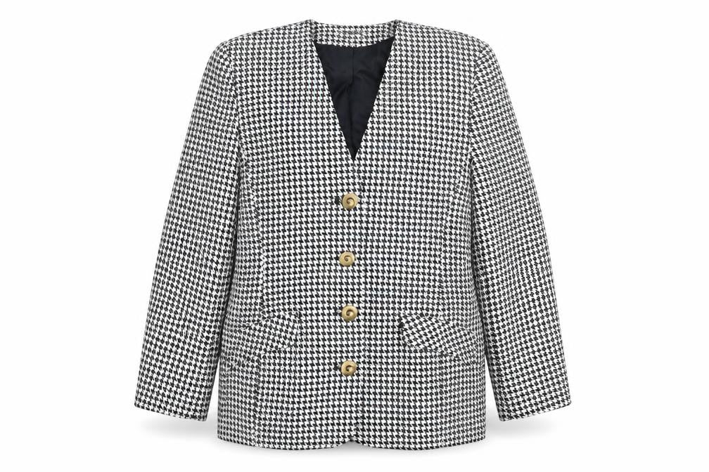 Front view of Fellini Women's Black Houndstooth Blazer, size 14