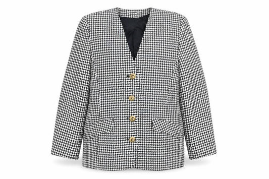 Front view of Fellini Women's Black Houndstooth Blazer, size 14