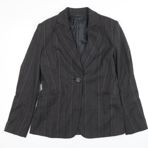 PassPort Women's Grey Pinstripe Blazer, Size 12, One-Button