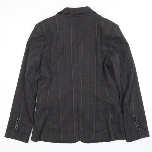 PassPort Women's Grey Pinstripe Blazer, Size 12, One-Button