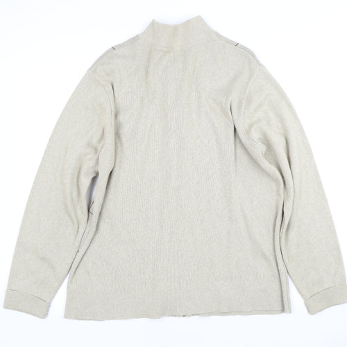 Men's Beige Full Zip High Neck Jumper, Large, Casual