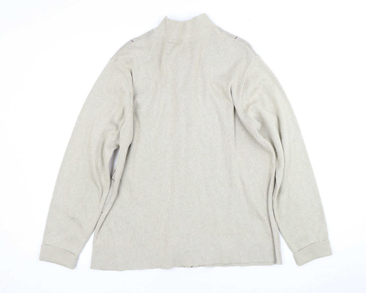 Men's Beige Full Zip High Neck Jumper, Large, Casual