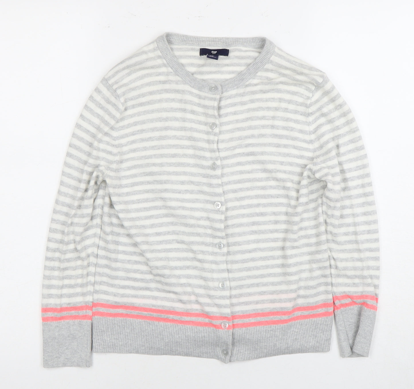 Gap Women’s Grey Striped Cardigan, Size S, Cotton Knit