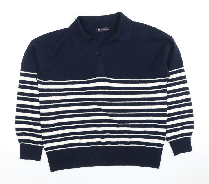 Marks and Spencer Women's Blue Striped Pullover Jumper