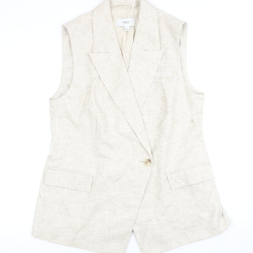 Marks and Spencer Women's Beige Linen Waistcoat Size 14