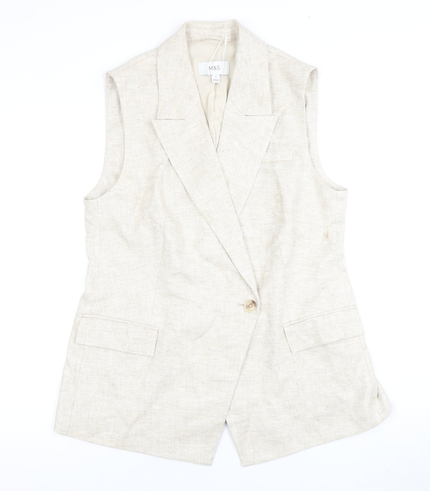 Marks and Spencer Women's Beige Linen Waistcoat Size 14