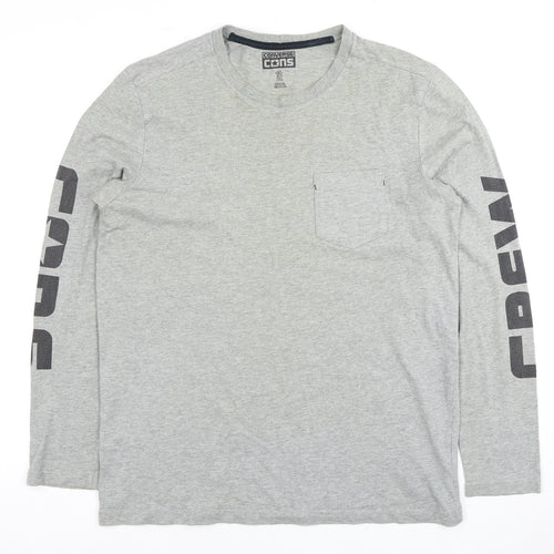 Converse Men's Grey Long Sleeve T-Shirt - Size M, Logo Accent