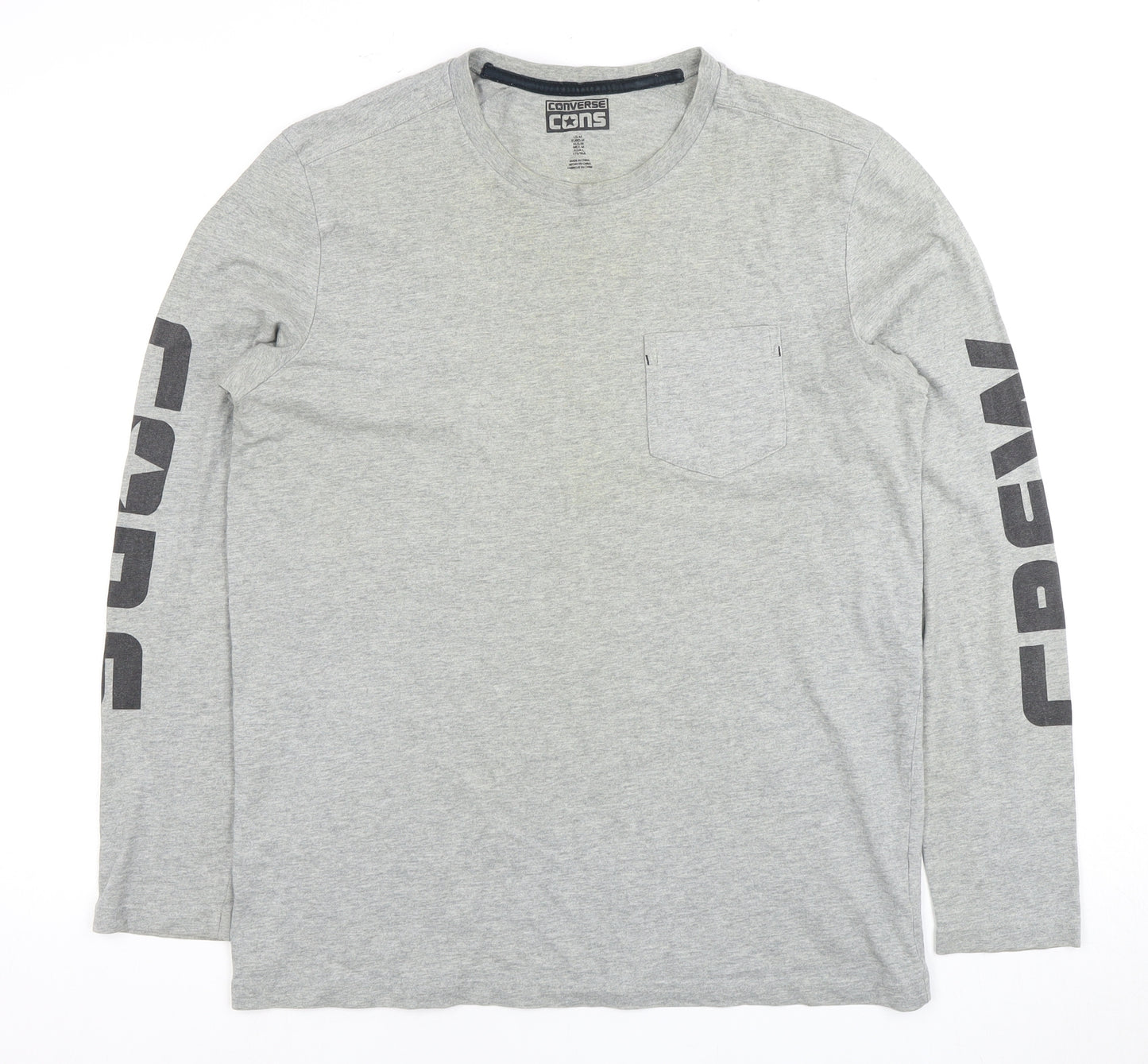 Converse Men's Grey Long Sleeve T-Shirt - Size M, Logo Accent