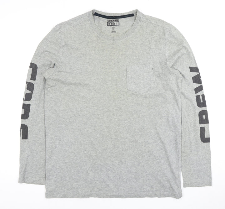 Converse Men's Grey Long Sleeve T-Shirt - Size M, Logo Accent
