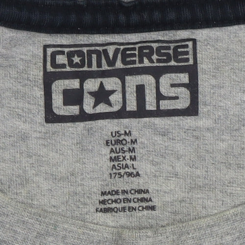Converse Men's Grey Long Sleeve T-Shirt - Size M, Logo Accent