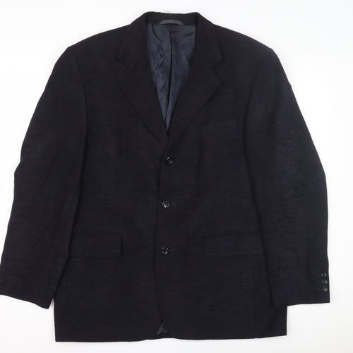 Pinstripe Black Men's Blazer 42 in Wool Single-Breasted