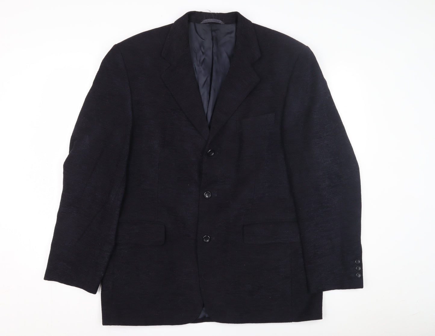 Pinstripe Black Men's Blazer 42 in Wool Single-Breasted