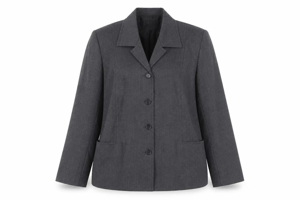 Front view of Women's Grey Wool Blazer, size 18, Classic Business Jacket