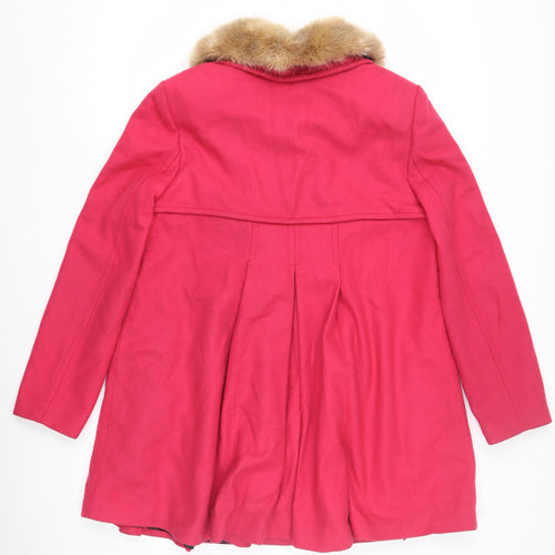 Monsoon Women's Pink Wool Coat with Fur Trim, Size 14