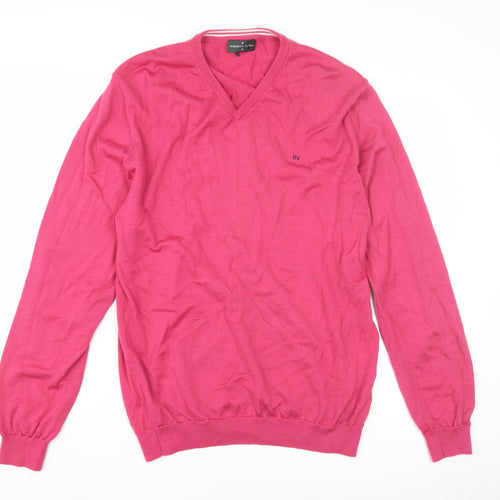 Roberto Verino Men's Pink V-Neck Wool Pullover Jumper 2XL