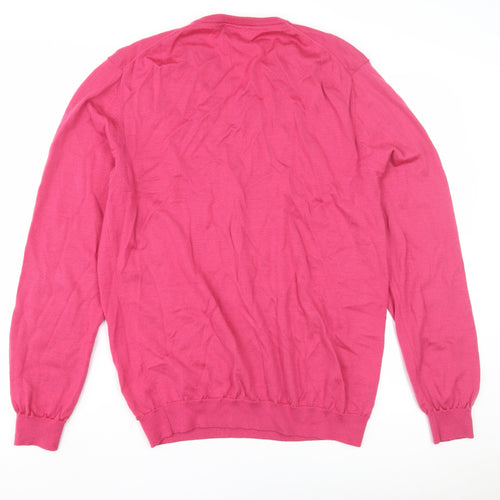 Roberto Verino Men's Pink V-Neck Wool Pullover Jumper 2XL