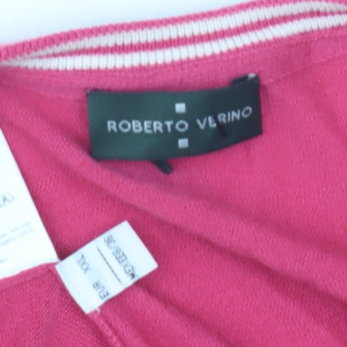 Roberto Verino Men's Pink V-Neck Wool Pullover Jumper 2XL