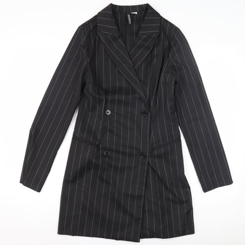H&M Women's Black Striped Blazer Coat Size 10