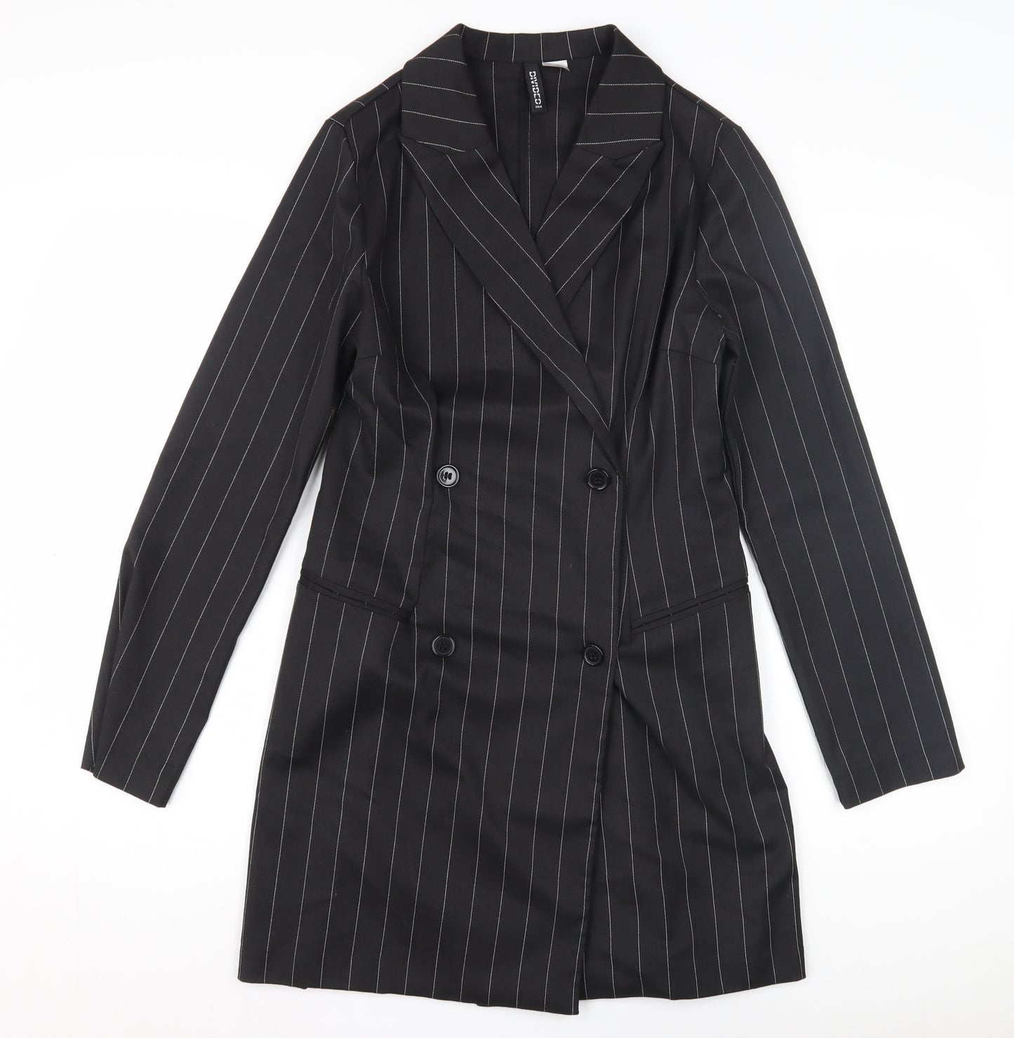 H&M Women's Black Striped Blazer Coat Size 10