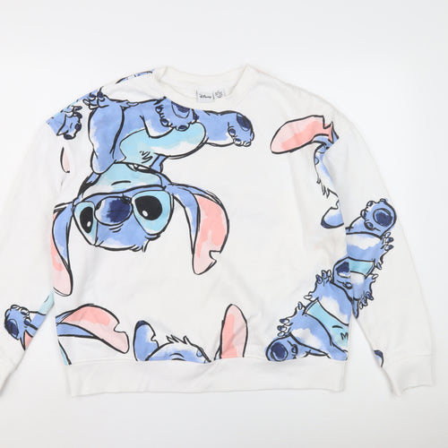 Disney White Stitch Pullover Sweatshirt, Unisex Adults Size 12